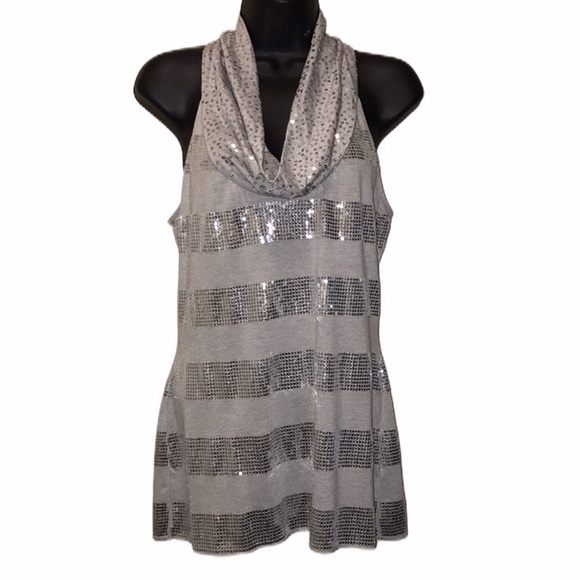 WHBM Dressy Gray/Silver Sequin Cowl Neck Tank Top~ - Picture 1 of 7